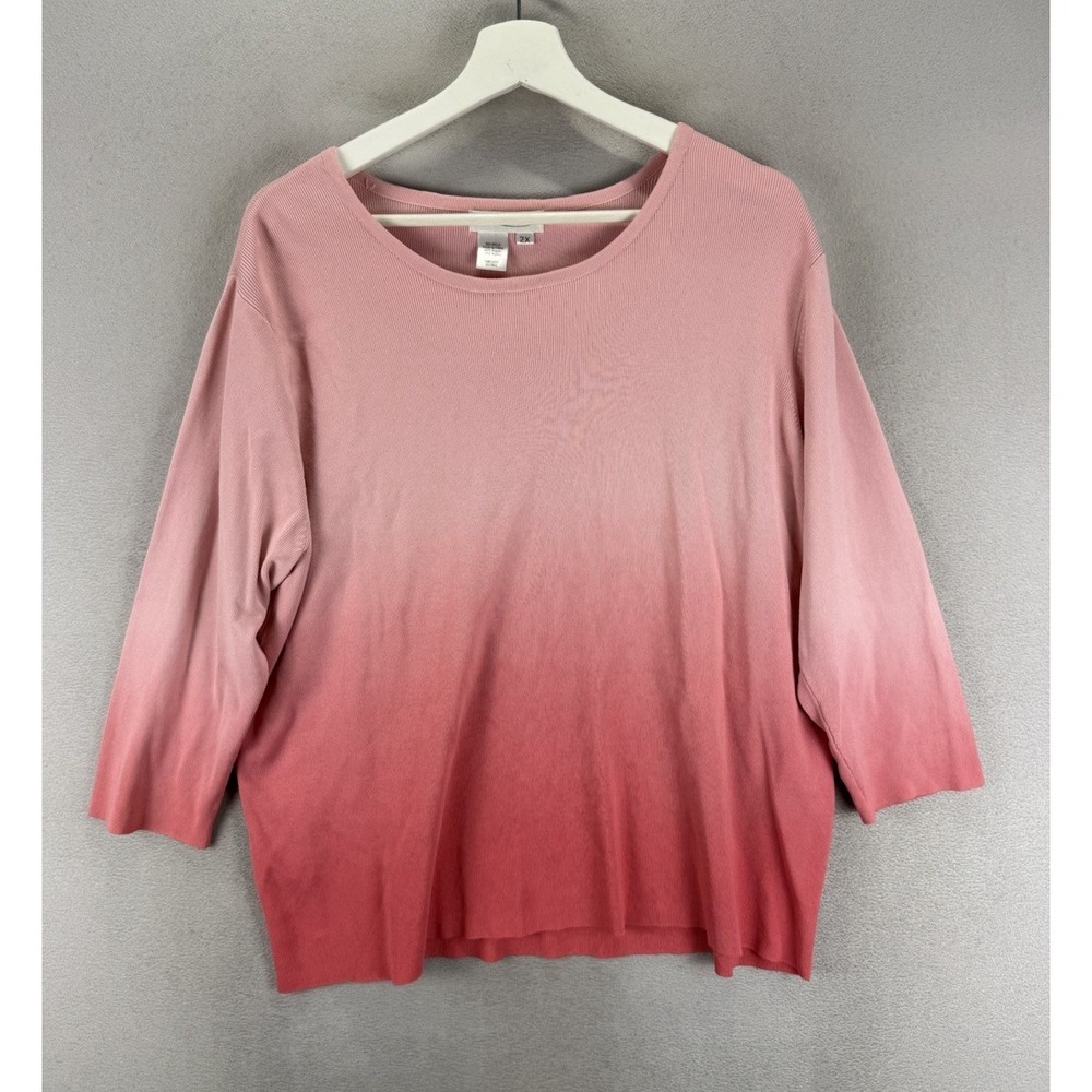 Coldwater Creek Women's Plus Sz 2X Nylon Blend Pink Ombré 3/4 Sleeve Strechy Top